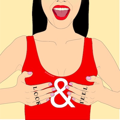 Graphic of woman with hands on chest for Look and feel section